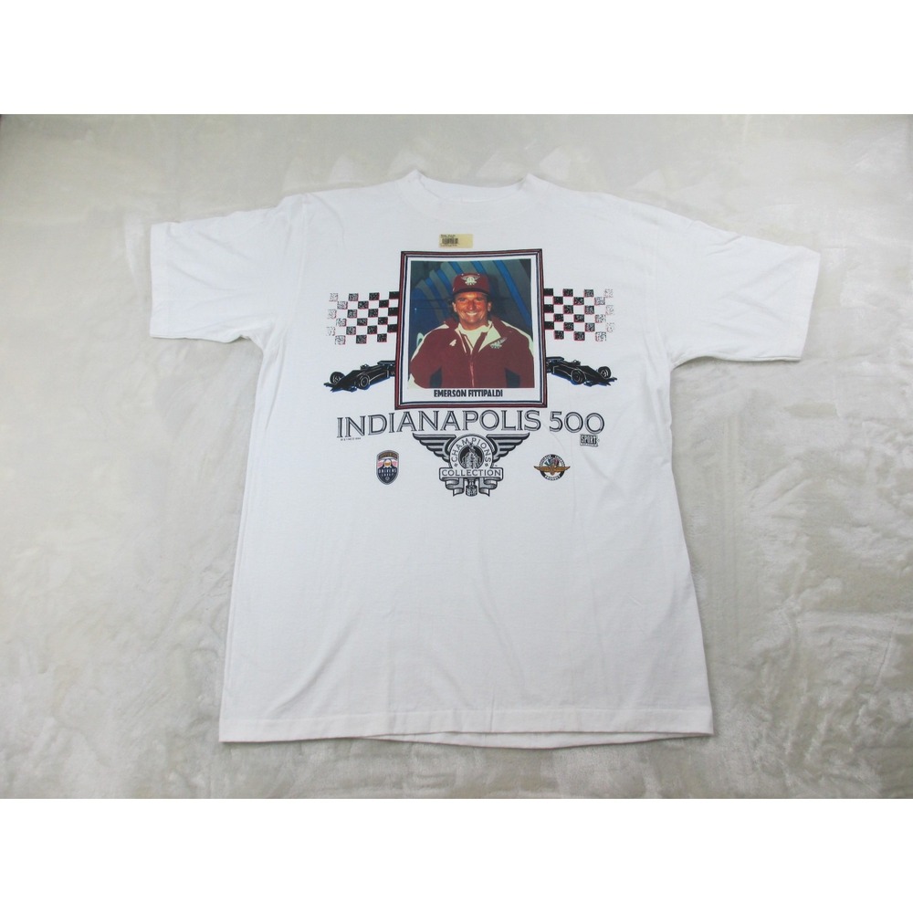 NEW VINTAGE Emerson Fittipaldi Shirt Mens Extra Large White Indy 500 Racing*